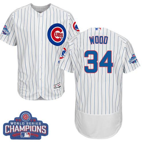 Cubs #34 Kerry Wood White Flexbase Authentic Collection 2016 World Series Champions Stitched MLB Jersey - Click Image to Close